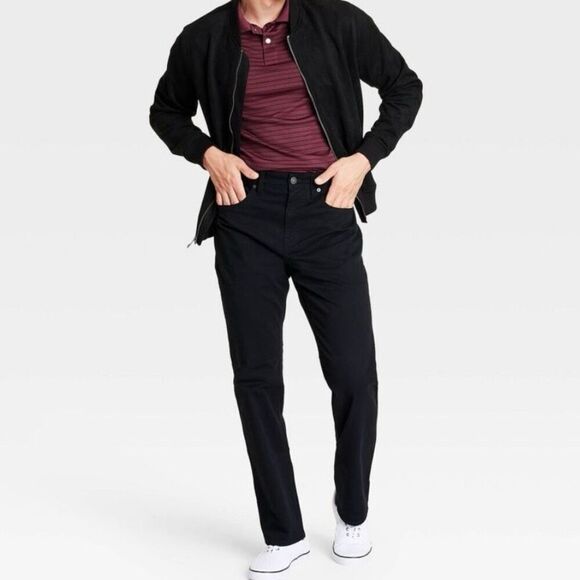 Men's Straight Fit 5 Pocket Pants  Black 34x32 New - Picture 3 of 4